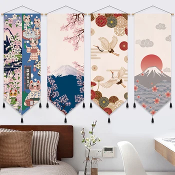 Японская Вишневая Цветущая Картина на Холсте С Прокруткой, Настенный Художественный Плакат, Крепление Fuji, Деревянный Подвесной Домашний Декор, Эстетика